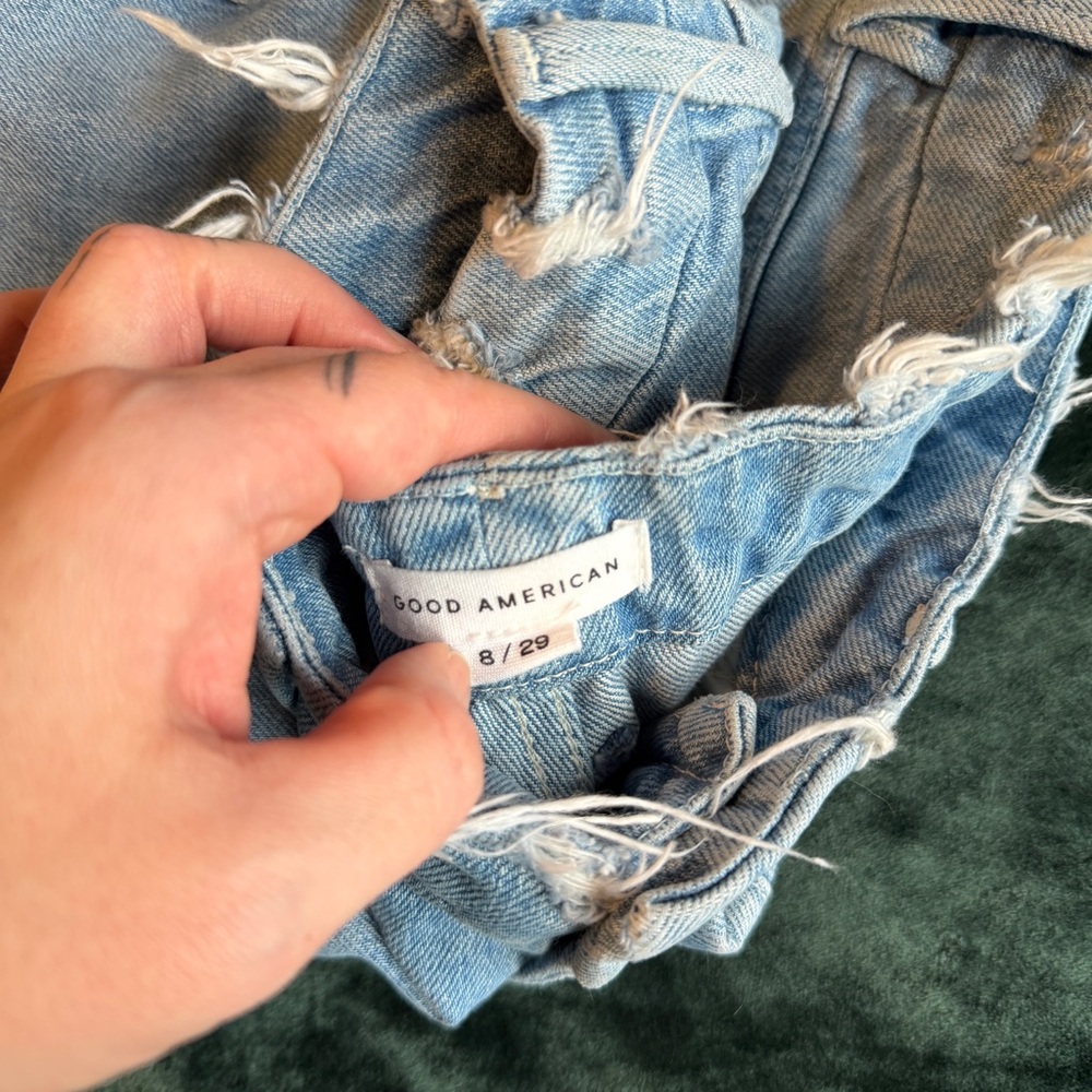 Good American Light Blue Ripped Straight Leg Jeans - Picture 3 of 3